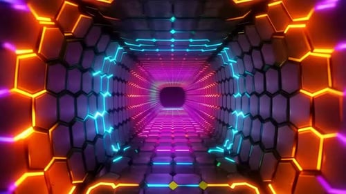 Futuristic Neon Hexagonal Tunnel Sci Fi Loop