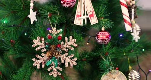 Decorated Christmas Tree with Festive Ornaments and Lights