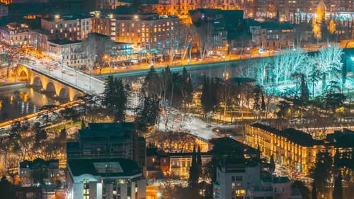 Tbilisi Georgia Elevated Top Scenic View City Night Traffic Georgian Capital Skyline Cityscape Night