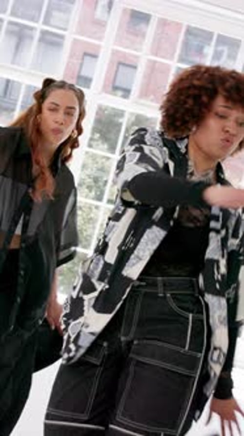 Girls, hip hop or dancing in studio with energy, choreography class or edgy routine for talent