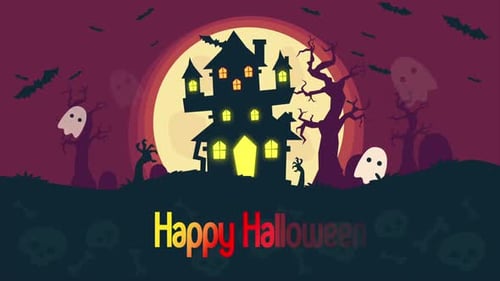 Happy Halloween Ghosts, Bats Flying Air Background On Purple