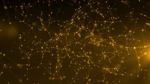 Abstract Plexus Network of Glowing Golden Dots and Lines