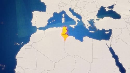 Tunisia Country Highlight and Text Reveal on World Map
