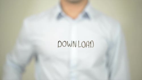 Hand Writing 'Download' on Clear Screen