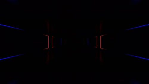 Blue And Red Neon Area With Rotating Rectangles Background Vj Loop In 4K