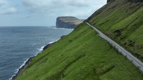 Breathtaking Faroe Islands coastal road near Tjornuvik