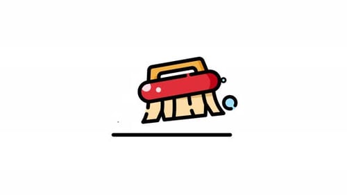 Flat Design Scrubbing Brush Cleaning Icon Animation