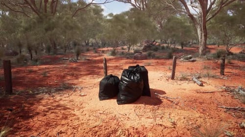 Closeup of Full Trash Bags on the Sand