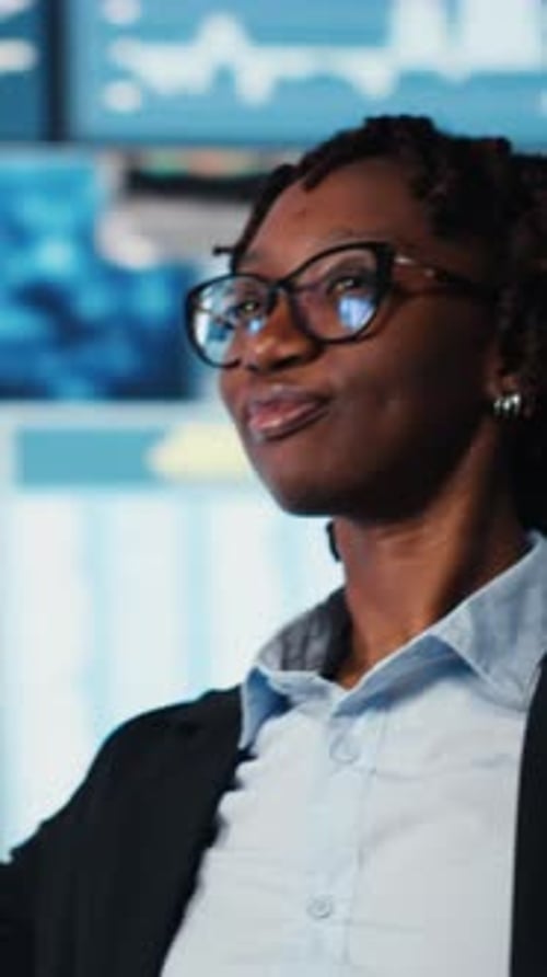 Vertical Video Businesswoman Proud By Company Quarterly Business Performance