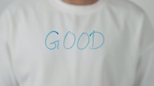 Man Writing Good Transparent Glass Screen