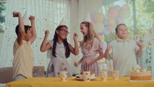 Excited Children Celebrate Birthday Party Together