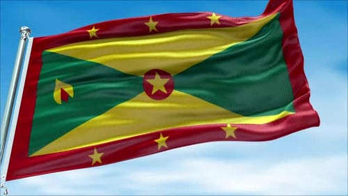 Grenada National Flag Waving in Realistic Fabric Animation