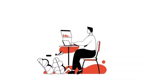 Animated Flat Design Illustration of Person Working with Data and Technology