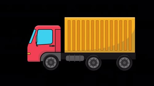 Animated Red Cargo Truck in Flat Design Style