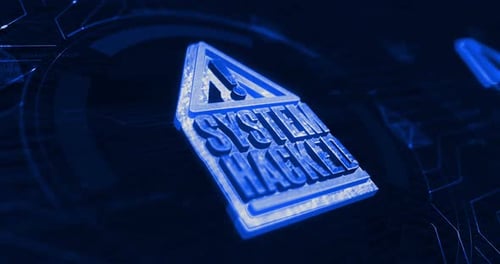 System Hacked Futuristic 3D Digital Warning Sign Title Animation