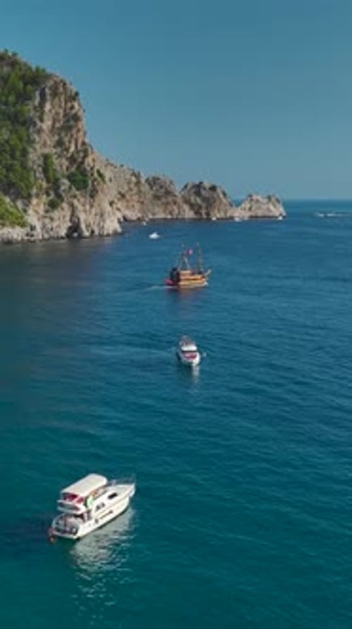Vertical Video Yacht Haven Aerial View of Mediterranean Paradise