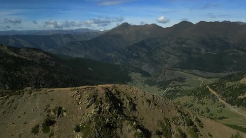 Aerial Shot on Mountain Valley in the Midde of Pyrenees Andorra