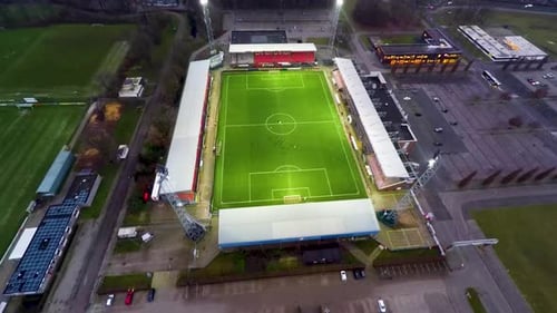Flying over soccer stadium De Oude Meerdijk, home of FC Emmen
