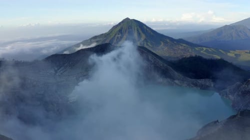 Rugged geothermal landscape of Mt. Ijen volcano complex in Indonesia