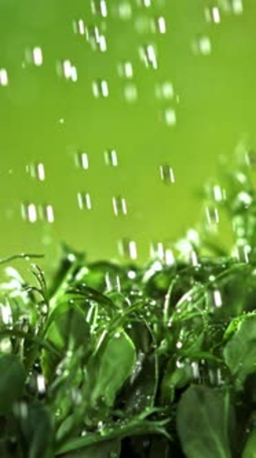 Water Droplets Fall on the Microgreens Filmed on a Highspeed Camera at 1000 Fps