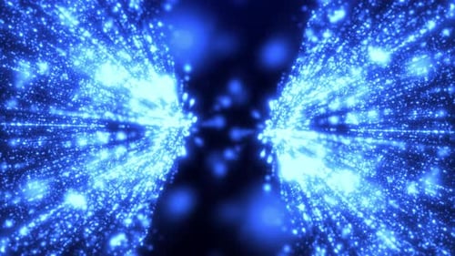 Futuristic Blue Light Particles Streaming Through Abstract Tunnel
