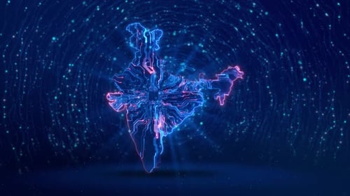 Carte de l'Inde. Ligne de réseau polygonale à structure métallique Cyber numérique, pays indien, technologie mondiale
et innovation