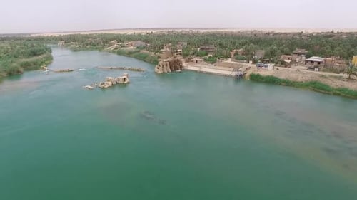 aerial footage of Hit Euphrates river in Al-Anbar city