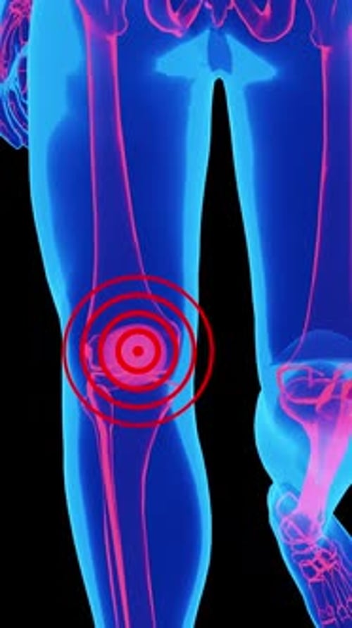 Human Leg Anatomy with Knee Pain Highlight Medical Animation