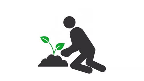 Animated Flat Icon of a Gardener Planting a Young Plant