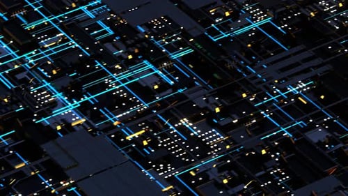 Glowing Futuristic Digital Network Circuit Board Animation