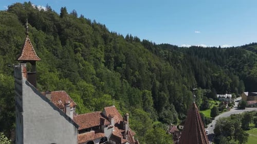 Drone Backward Flight Revealing Bran Castle