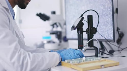 Science, research and man scientist, biotechnology and scientific tech, innovation