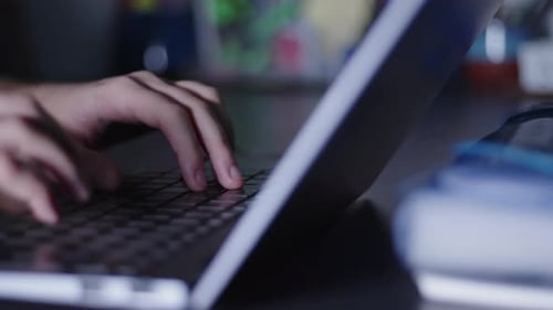Young Girl Hand Is Working On Computer Laptop 4