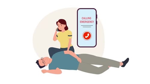 A stock animation video of a woman making a medical emergency call