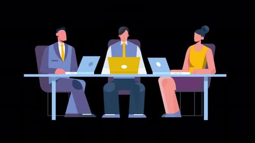 Business People Working At Office Desk Animation 4K On Alpha