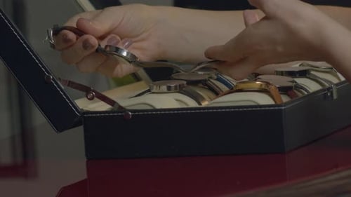 Luxury modern watch retail selection displays, elegant devices, close-up