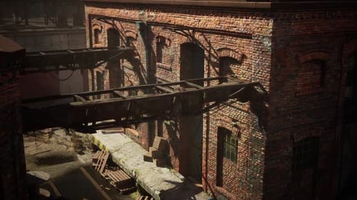 Abandoned Factory with Collapsing Structures and Old Brick Buildings