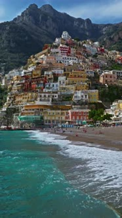 Aerial View of Positano The Famous Colorful Houses Amazing Architecture on the Scenic Amalfi Coast