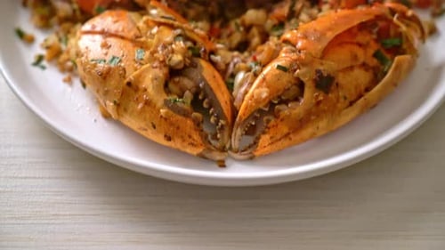 Delicious Stir-fried Crab Served on a Plate