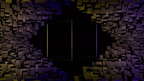 Purple And Gold Rotation Glossy Cube Frame Background Vj Loop In 4K