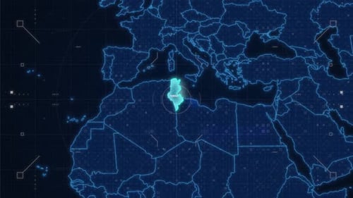 Futuristic Digital World Map with Country Highlight Animation