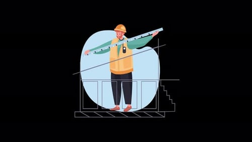 Ouvrier du bâtiment mesurant avec des outils : une illustration moderne au design plat
