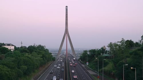 Gaoping River Cable-Stayed Bridge at Dusk in Kaohsiung, Taiwan