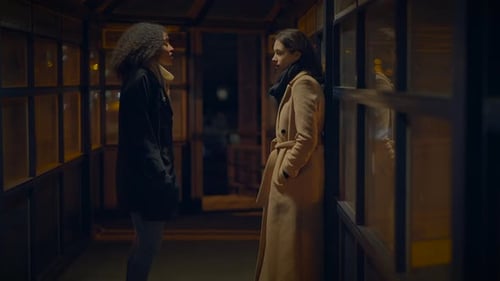 Two Young Women Talking in Urban Walkway at Night