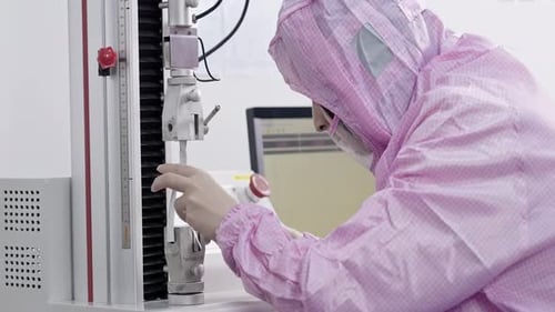 La science en blouse de laboratoire, ingénieur, répare, répare, avance dans une usine de matériel médical.