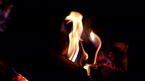 Feu
chaud et confortable dans la cheminée. Feu brûlant et flammes sur fond noir.