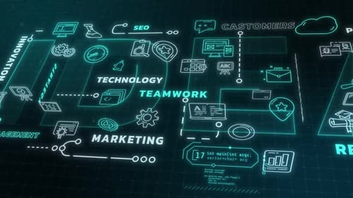 Animated Digital Business Network Infographic with Icons