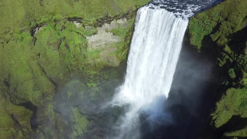 Skogafoss Waterfall in Iceland Magical Morning Nature in Summer Season Volcanic Pure Mountain River