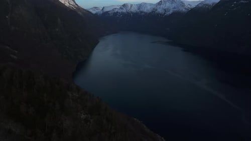 Scenic drone shot of Synnylvsfjord, Norway a stunning fjord in the west coast of Norway on a bright