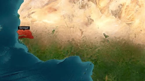 Animated Map Highlight of Senegal on African Continent